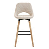 Setul de 2 scaune de bar înalte Premium KD Home BarLuxe Nova, crem, are șezut matlasat tip diamant, spătar jos deschis, picioare din lemn și suporturi negre metalice—perfect pentru un ambient mobilier premium.