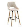 The Set 2 x Scaun de Bar Inalt Premium KD Home BarLuxe Nova, Crem features modern beige upholstery, a diamond-stitched curved backrest, light wood legs, and a black metal footrest—ideal for premium home bar setups.